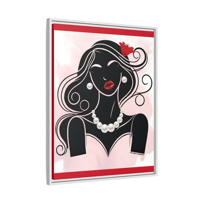 Pearls & Curls 1 | Ruby Kiss Framed Matte Canvas Wall Art (black or white frame)