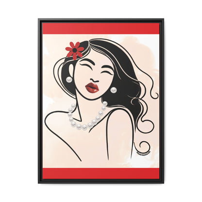 Pearls & Curls3 | Scarlet Kiss - Framed Matte Canvas Art (black or white frame)