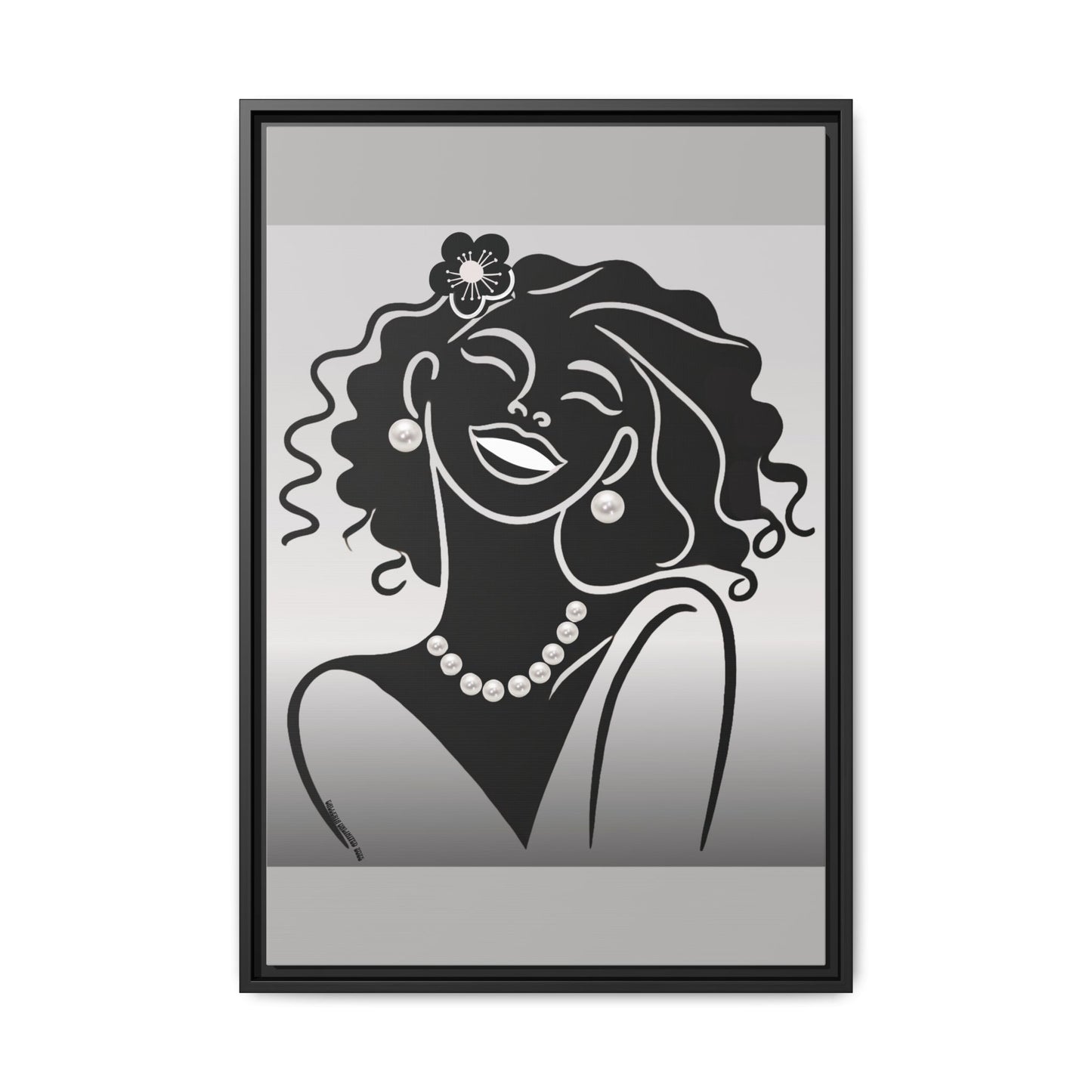 Pearls & Curls2 | Black and White - Framed Matte Canvas Art (black or white frame)