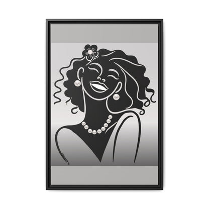 Pearls & Curls2 | Black and White - Framed Matte Canvas Art (black or white frame)