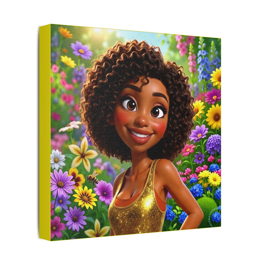 Spring Bloom | Bumblebee, Satin Stretched Canvas Print