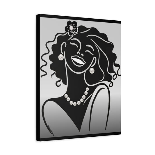 Pearls & Curls2 | Black & White Matte Canvas Print