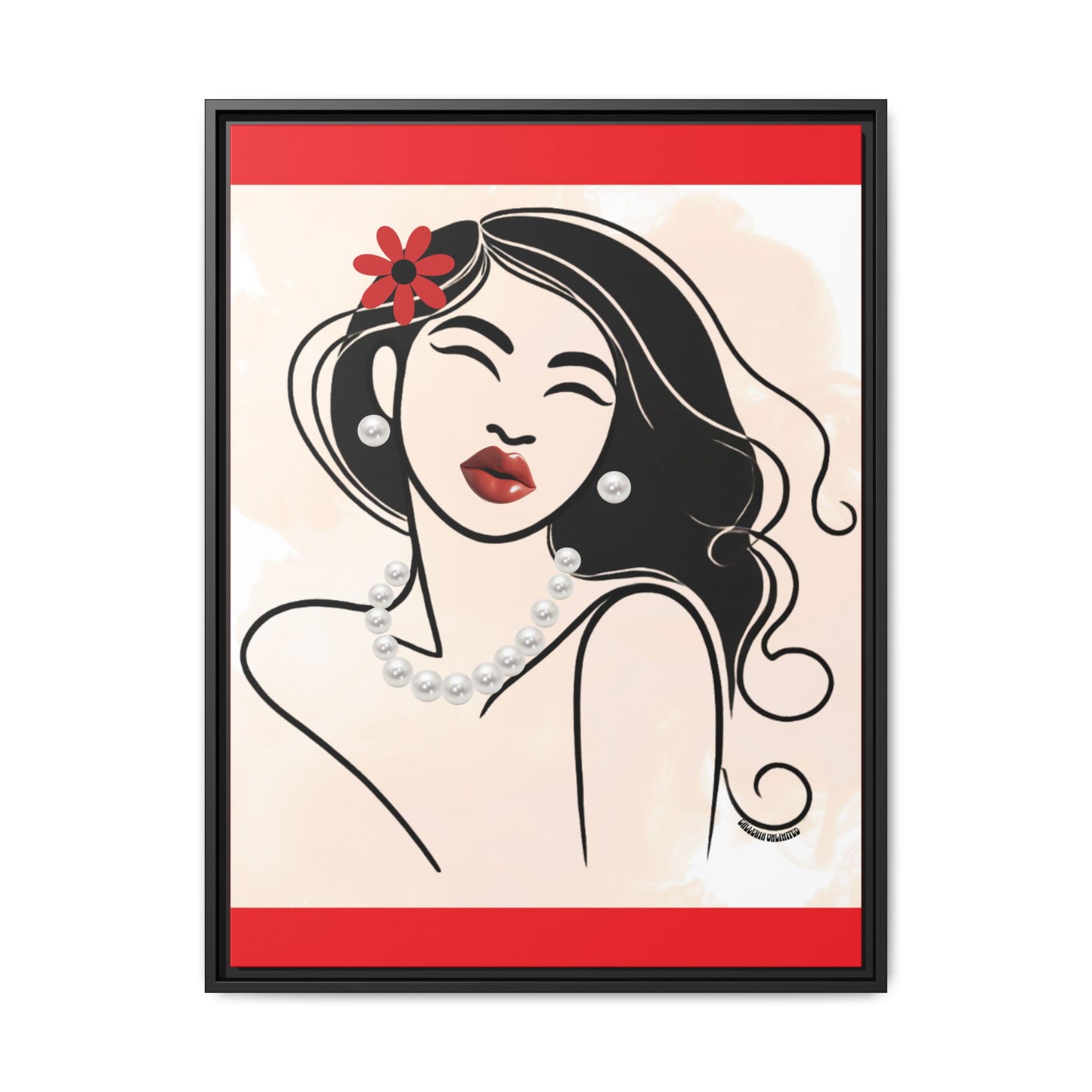 Pearls & Curls 3 | Scarlet Kiss Framed Matte Canvas Wall Art (black or white frame)