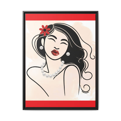 Pearls & Curls 3 | Scarlet Kiss Framed Matte Canvas Wall Art (black or white frame)
