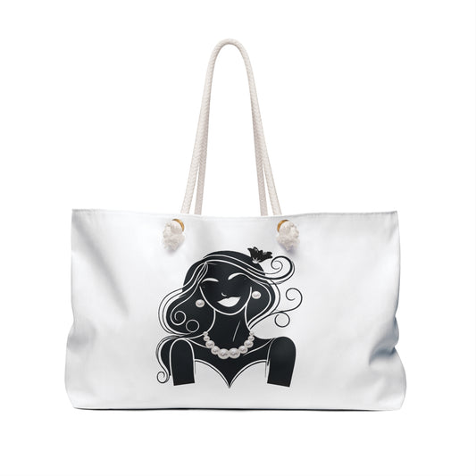 Pearls & Curls 1 | White Double-Sided Weekender Bag