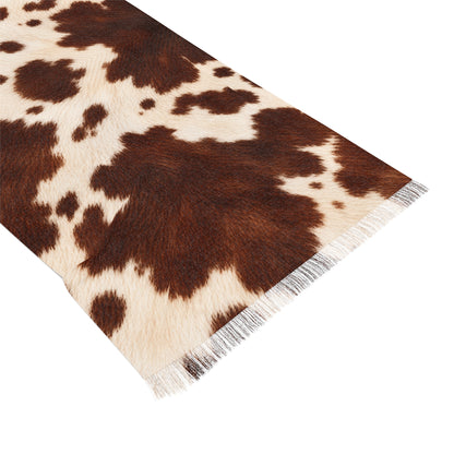 Cow | Cowhide Print Sheer Scarf — Brown & Cream Cow Pattern Lightweight Fashion Wrap