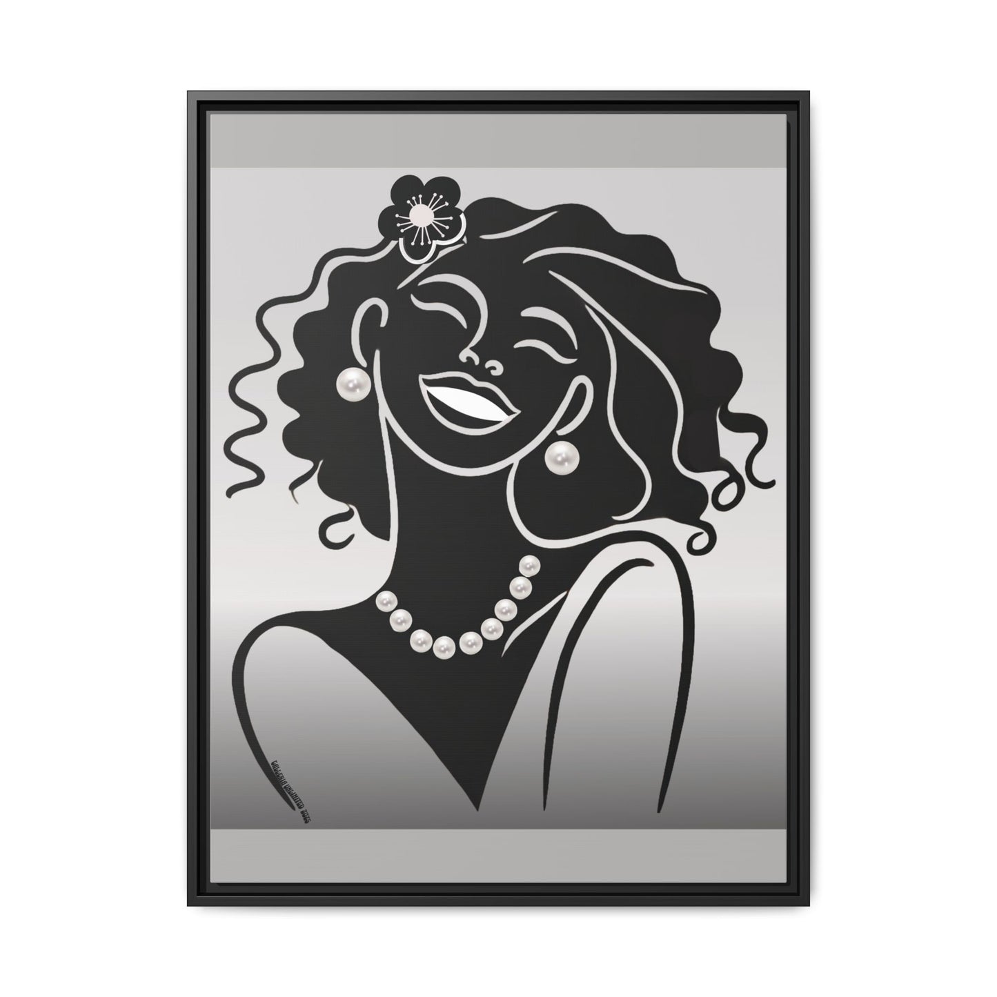 Pearls & Curls2 | Black and White - Framed Matte Canvas Art (black or white frame)
