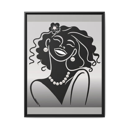 Pearls & Curls2 | Black and White - Framed Matte Canvas Art (black or white frame)