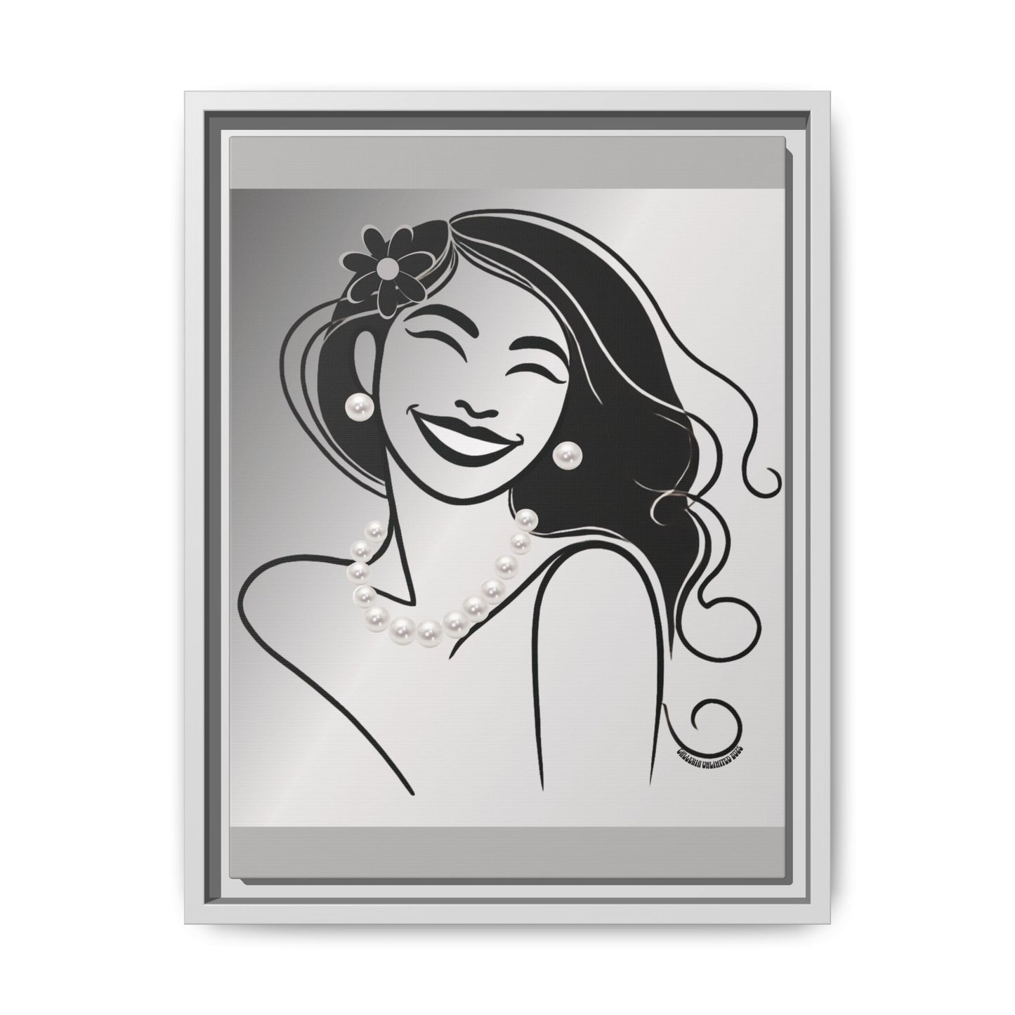 Pearls & Curls3 | Black and White - Framed Matte Canvas Art (black or white frame)