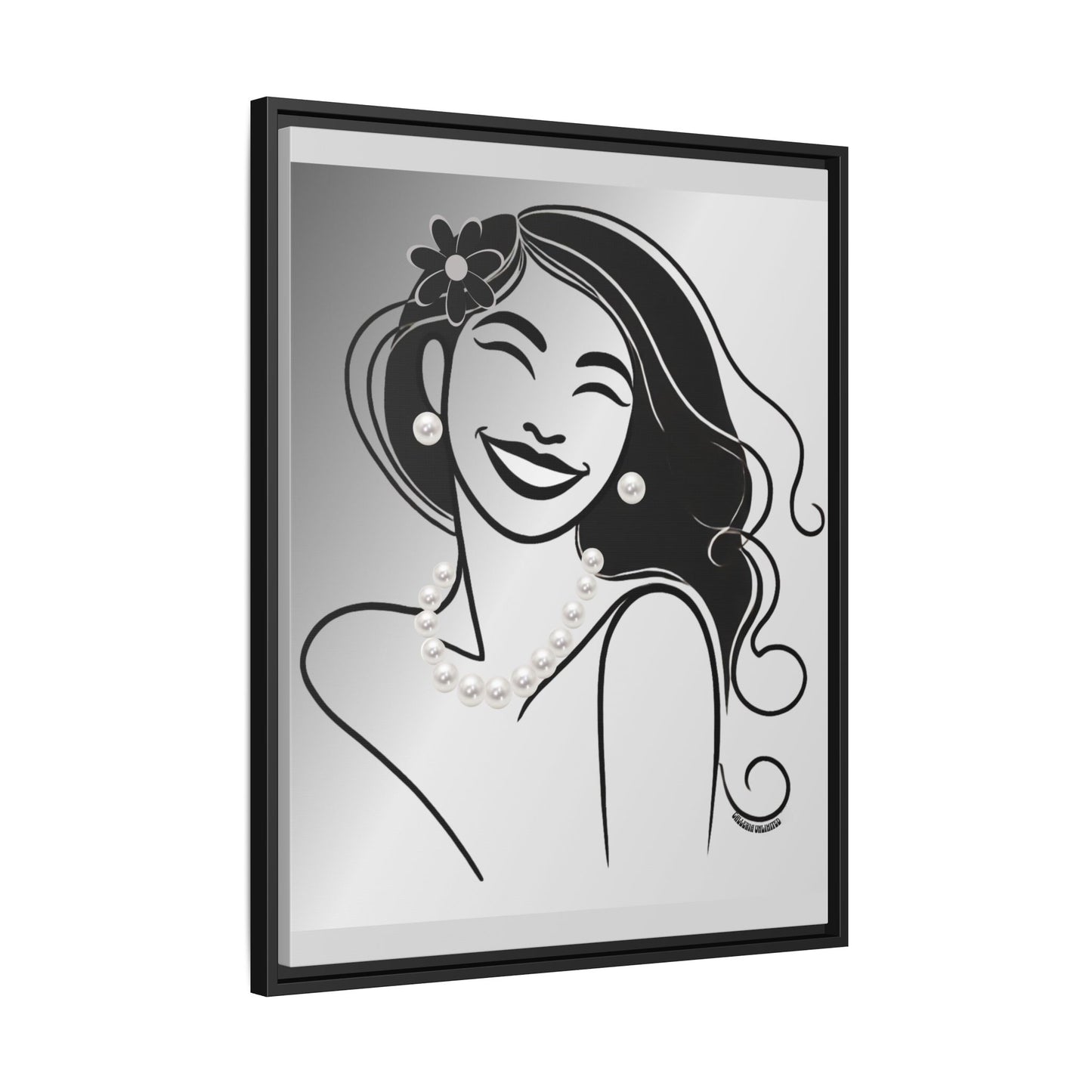 Pearls & Curls 3 | Black and White Framed Matte Canvas Wall Art