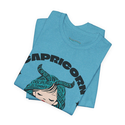 Capricorn | Word Art Graphic Tee2 (turquoise)--"Capricorn" Definition on Back