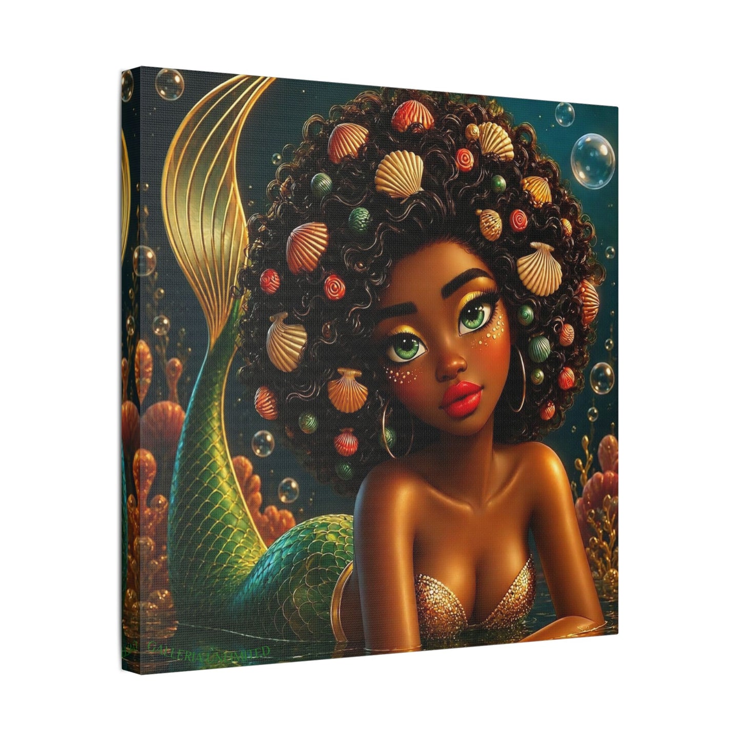 Sirens of the Gilded Sea | Emerald Sea Cavern, Satin Stretch Canvas Print