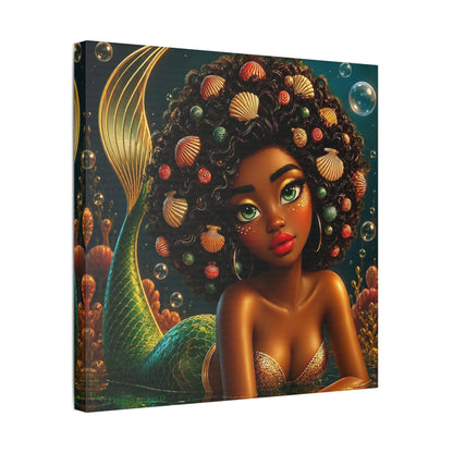 Sirens of the Gilded Sea | Emerald Sea Cavern, Satin Stretch Canvas Print