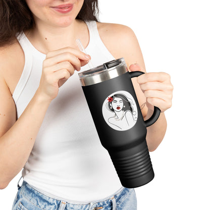 Pearls & Curls3 | Ruby Kiss - Insulated Travel Mug, 40oz (black, white, or red)