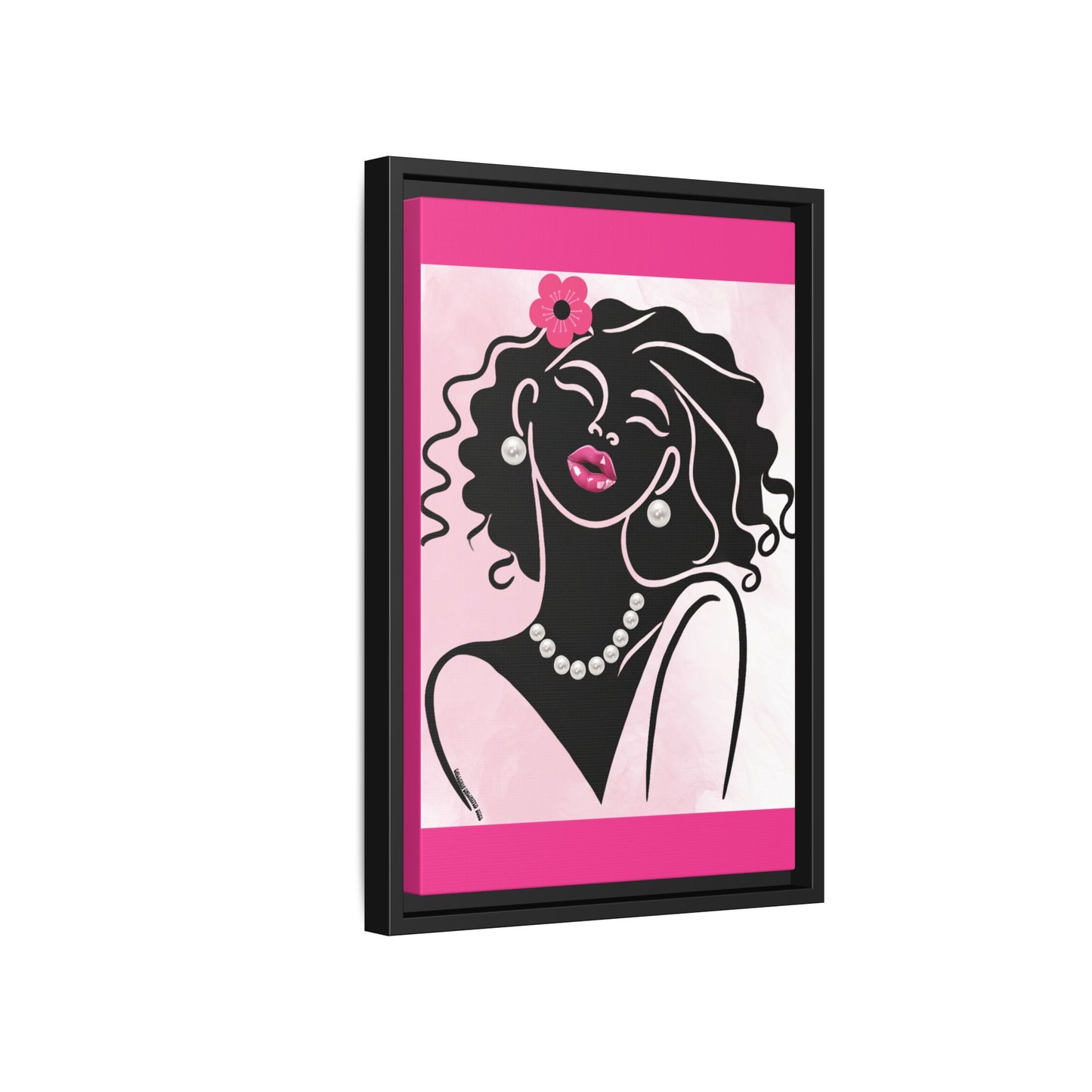 Pearls & Curls2 | Pink Pout - Framed Matte Canvas Art (black or white frame)