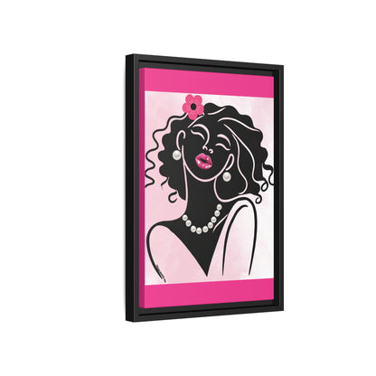 Pearls & Curls2 | Pink Pout - Framed Matte Canvas Art (black or white frame)