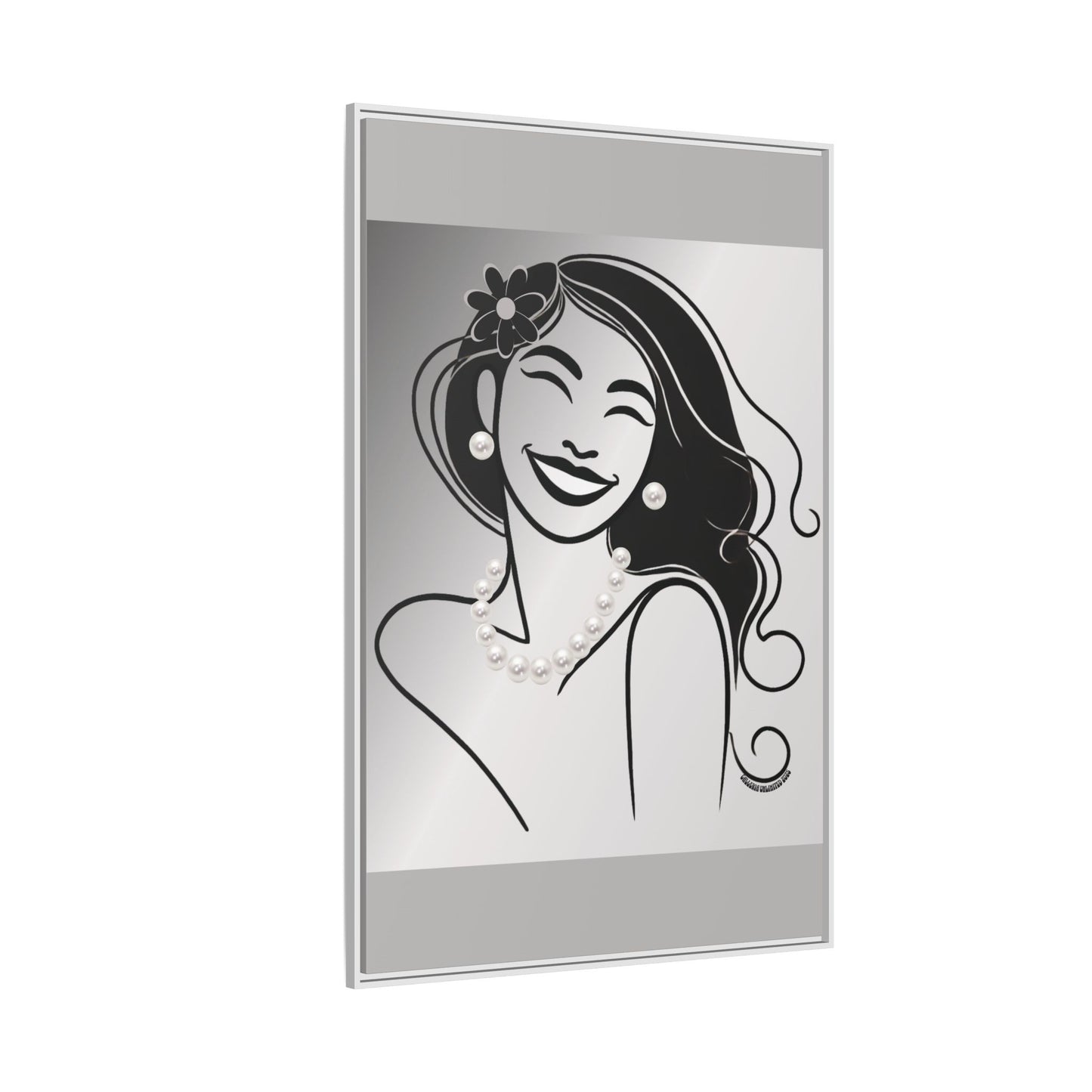 Pearls & Curls3 | Black and White - Framed Matte Canvas Art (black or white frame)