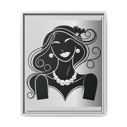 Pearls & Curls 1 | Black and White Framed Matte Canvas Wall Art