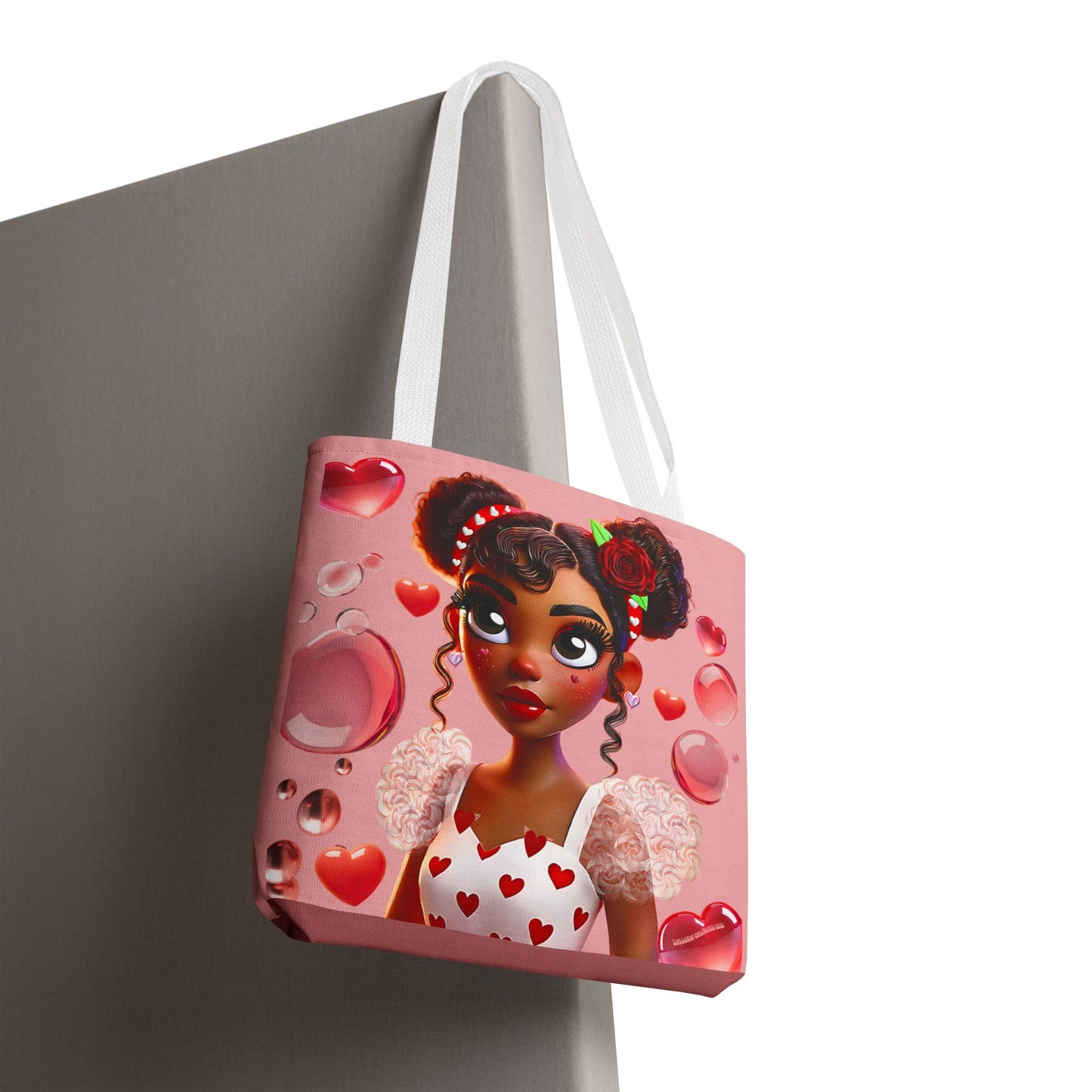 Heartbreaker Girl | Bubble Gum All -Over-Print Two-Tone Tote Bag (multiple strap colors)