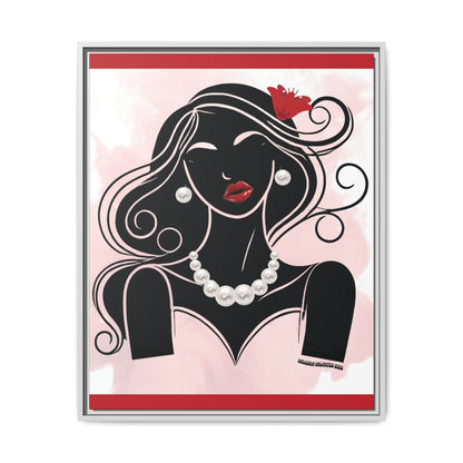Pearls & Curls1 | Ruby Lips- Framed Matte Canvas Art (black or white frame)