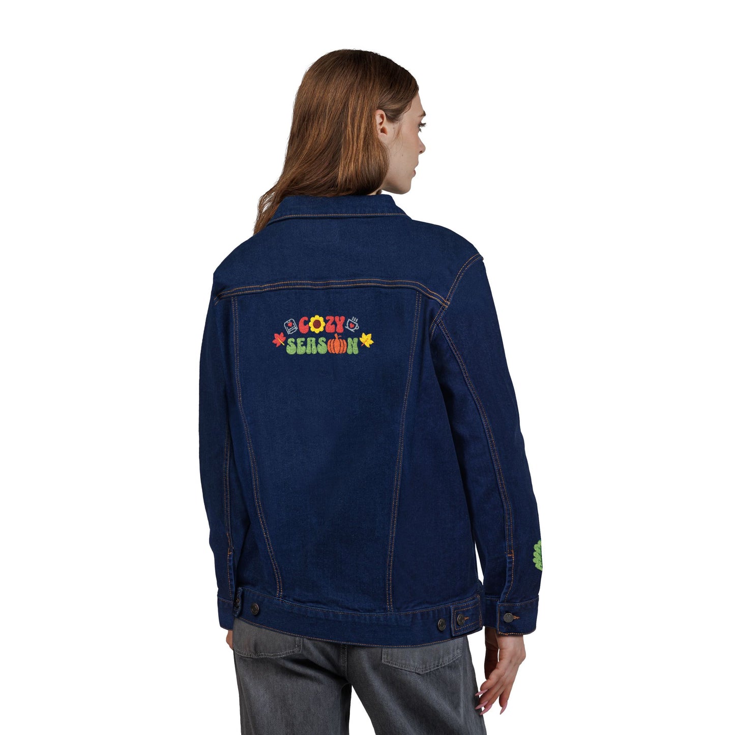 The Cozy Edit1 - Embroidered Denim Jacket (classic, black, and white denim)
