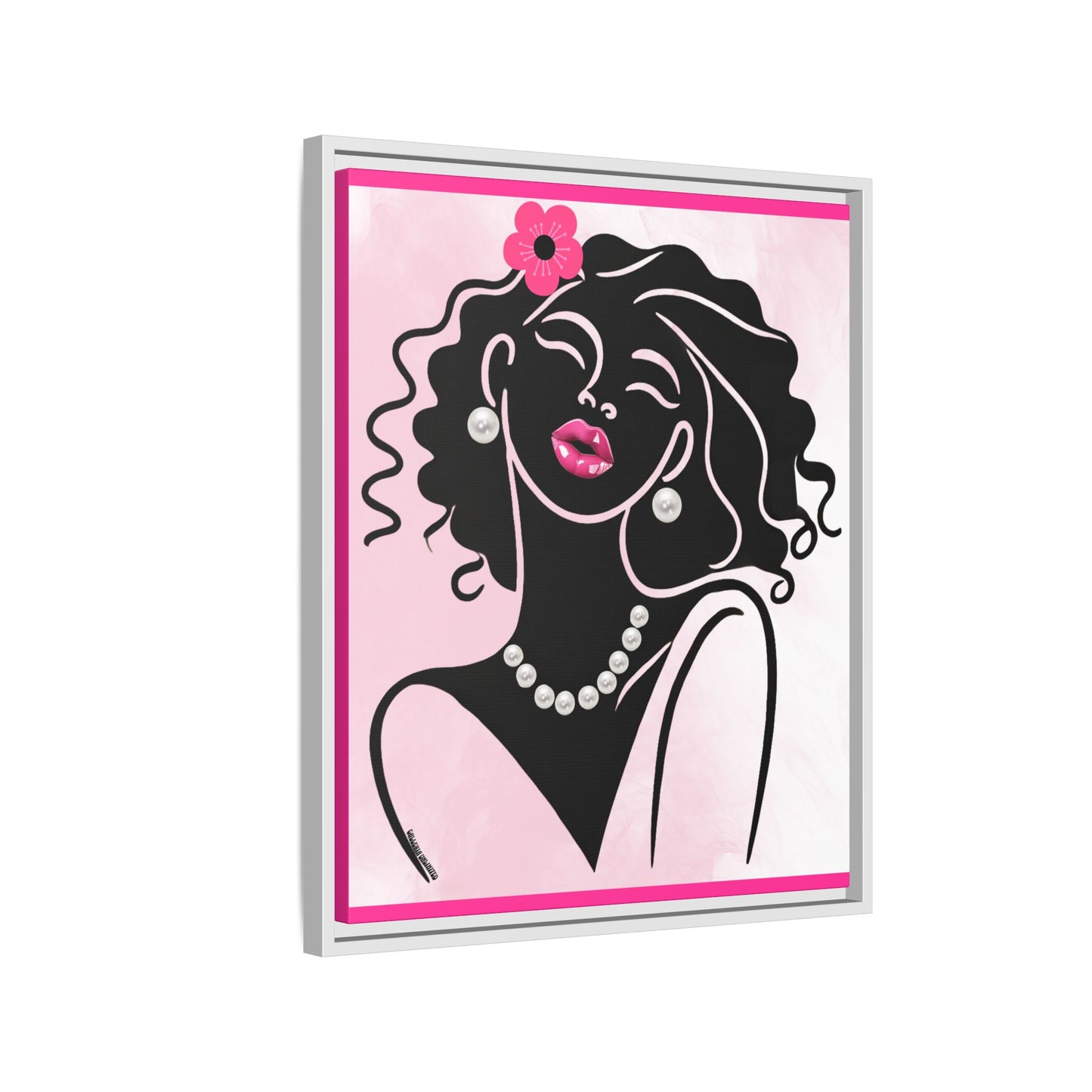 Pearls & Curls 2 | Pink Kiss Framed Matte Canvas Wall Art (black or white frame)