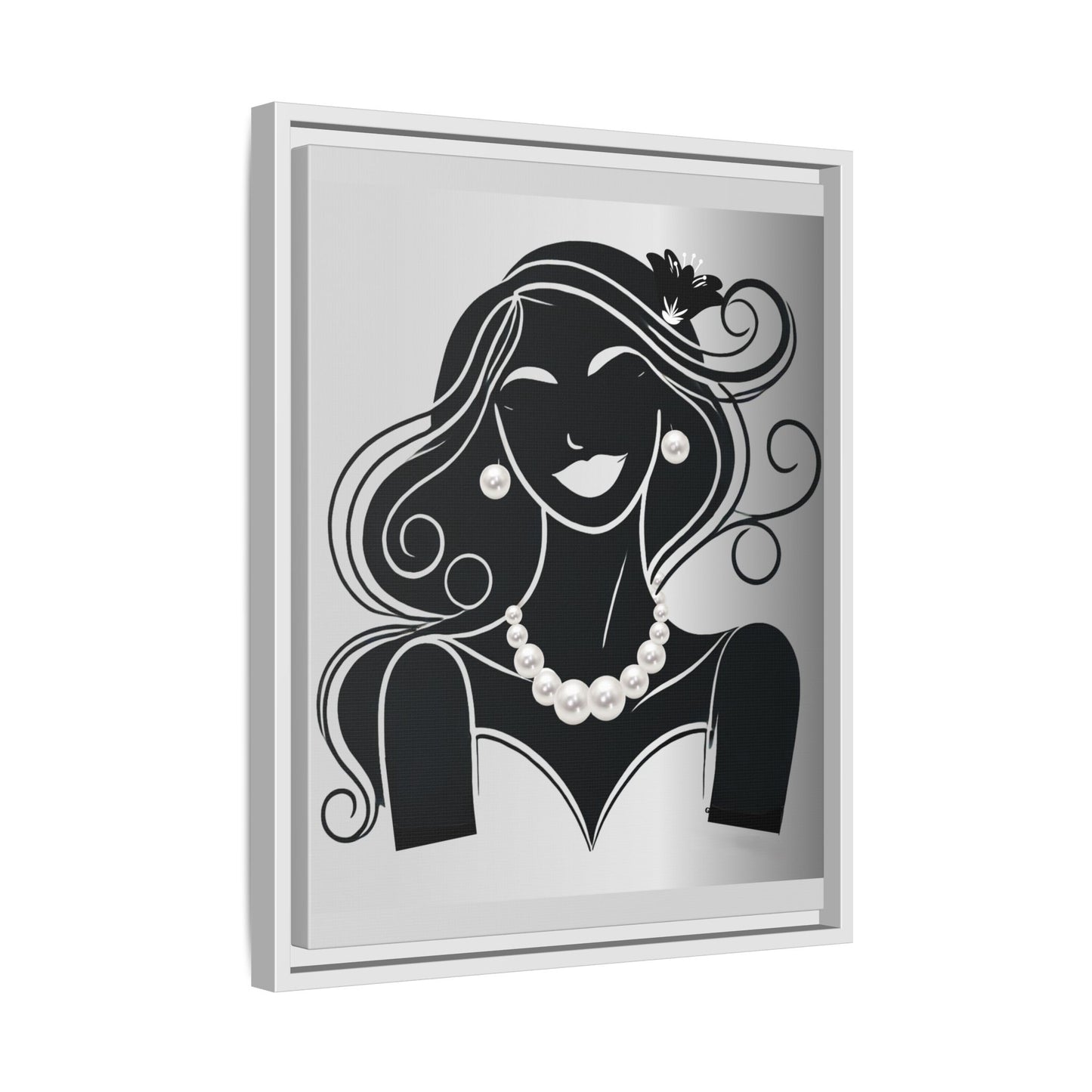 Pearls & Curls 1 | Black and White Framed Matte Canvas Wall Art