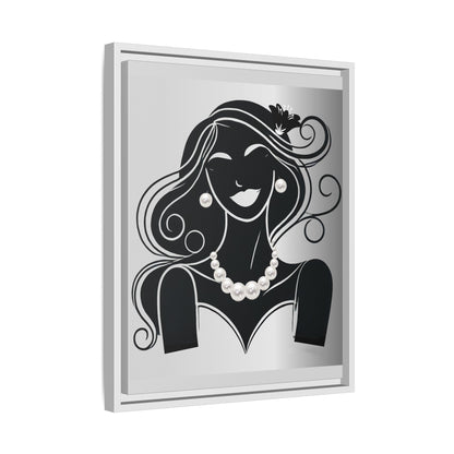 Pearls & Curls 1 | Black and White Framed Matte Canvas Wall Art