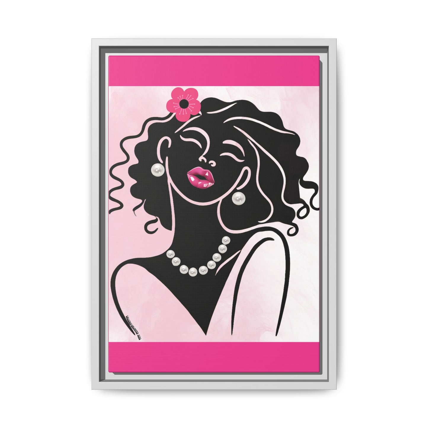Pearls & Curls2 | Pink Pout - Framed Matte Canvas Art (black or white frame)