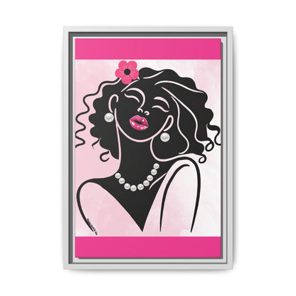 Pearls & Curls2 | Pink Pout - Framed Matte Canvas Art (black or white frame)