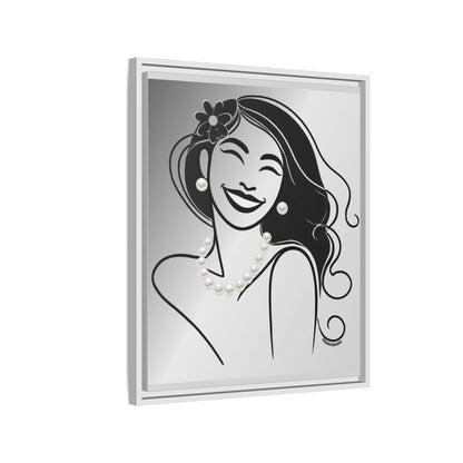 Pearls & Curls 3 | Black and White Framed Matte Canvas Wall Art