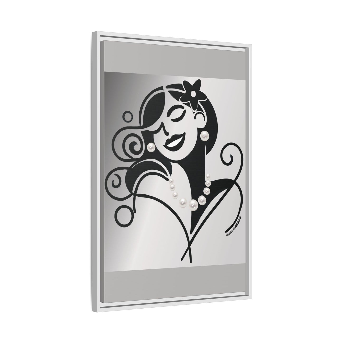 Pearls & Curls4 | Black and White - Framed Matte Canvas Art (black or white frame)