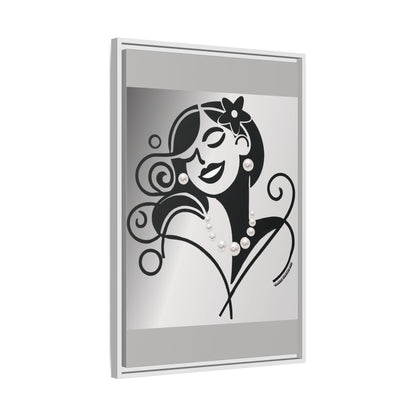 Pearls & Curls4 | Black and White - Framed Matte Canvas Art (black or white frame)