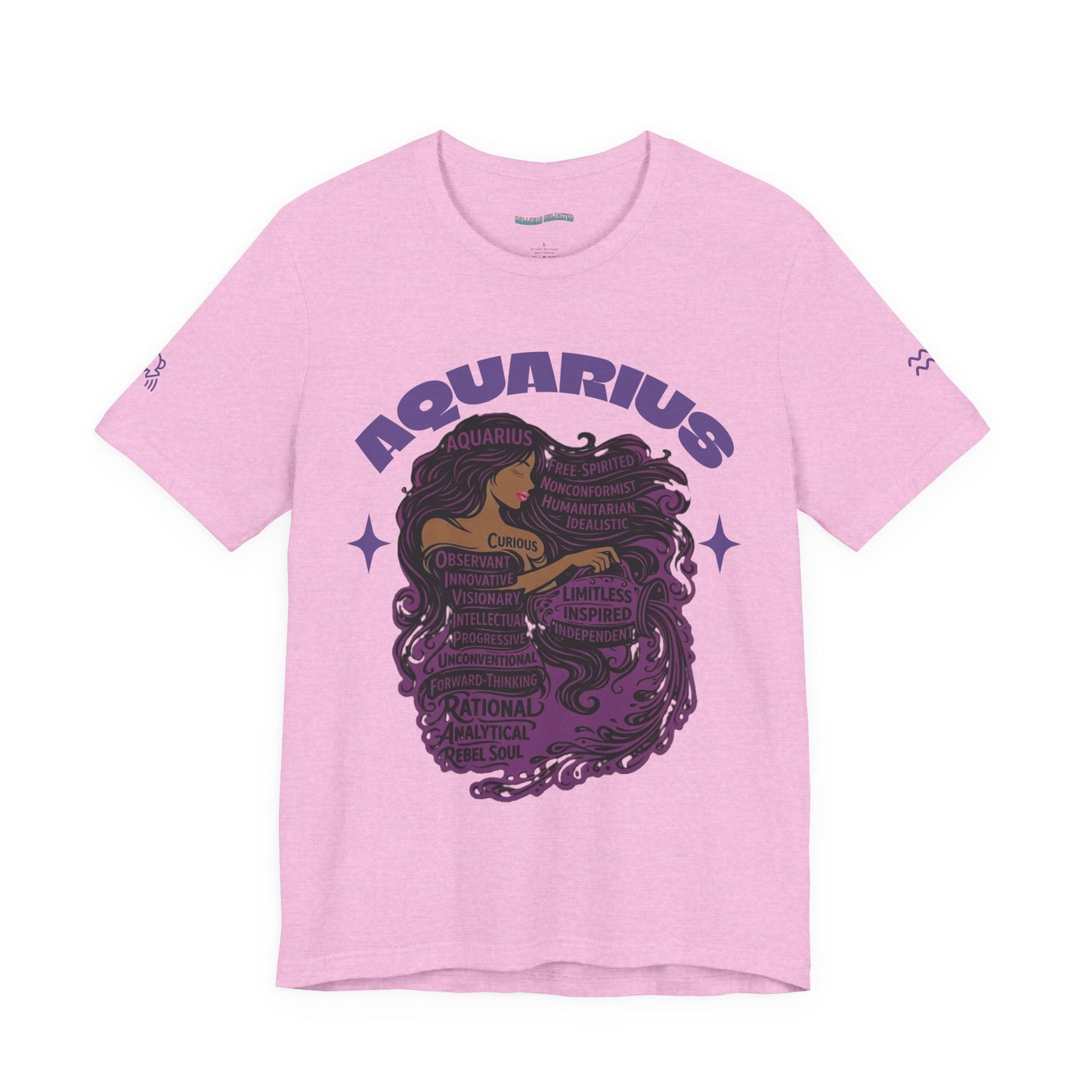 Aquarius | Word Art Graphic Tee (amethyst)-"Aquarius" Definition on Back