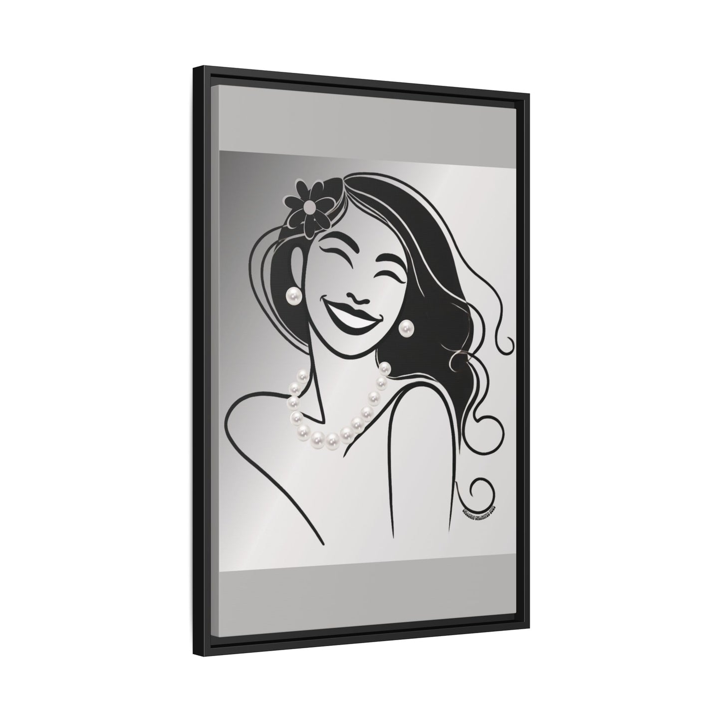 Pearls & Curls3 | Black and White - Framed Matte Canvas Art (black or white frame)