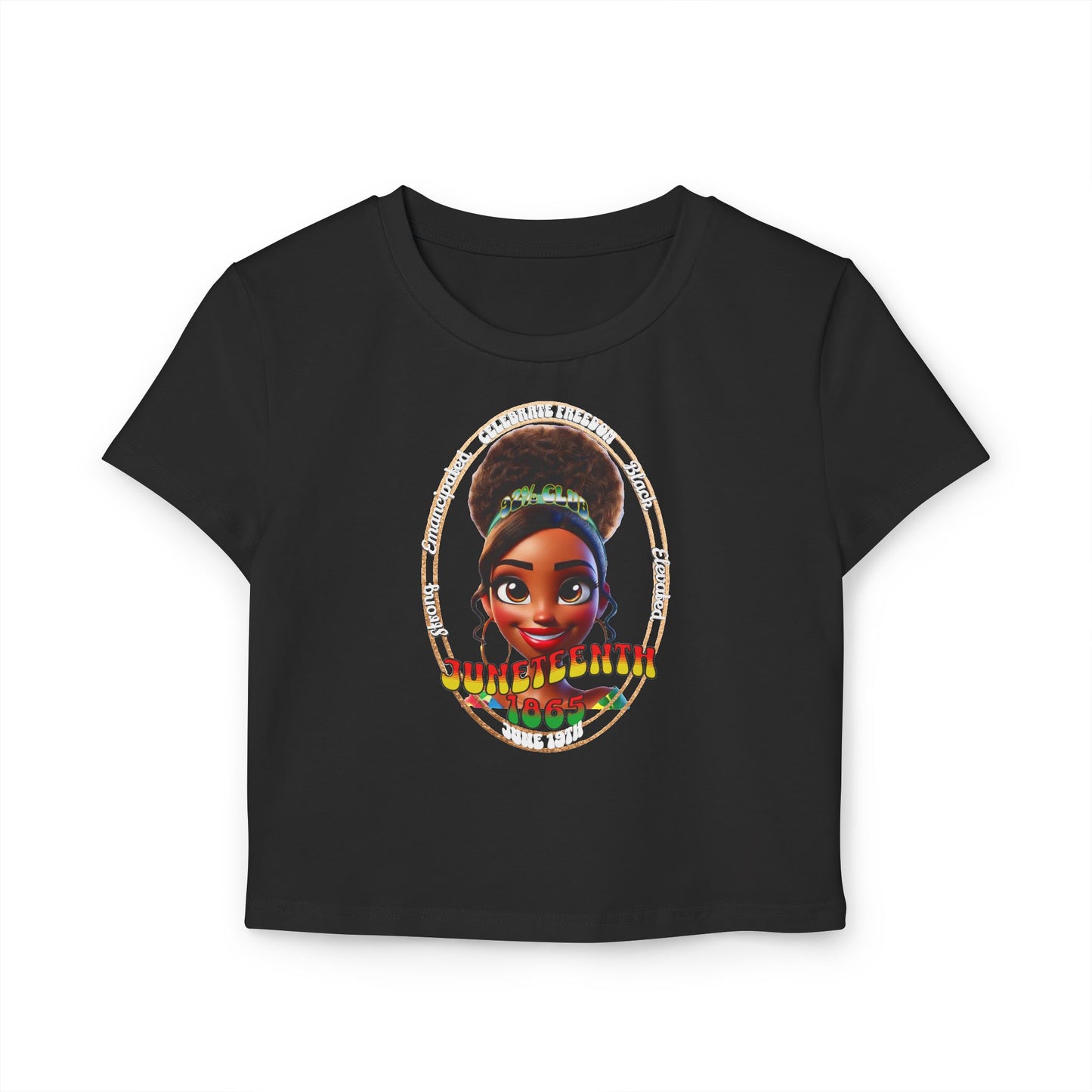 The 92% Club | Juneteenth Celebration Baby Tee, front and back design