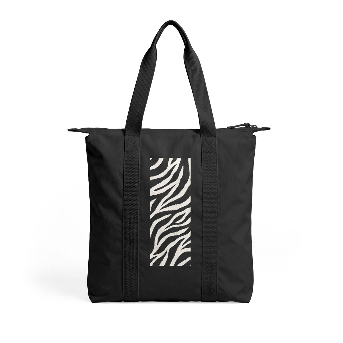 Zebra | Black & White Zebra Print Nomad Tote Bag — Zip-Top Carry-All Travel Tote