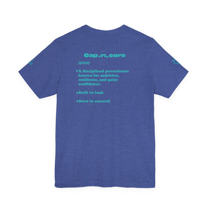 Capricorn | Word Art Graphic Tee2 (turquoise)--"Capricorn" Definition on Back