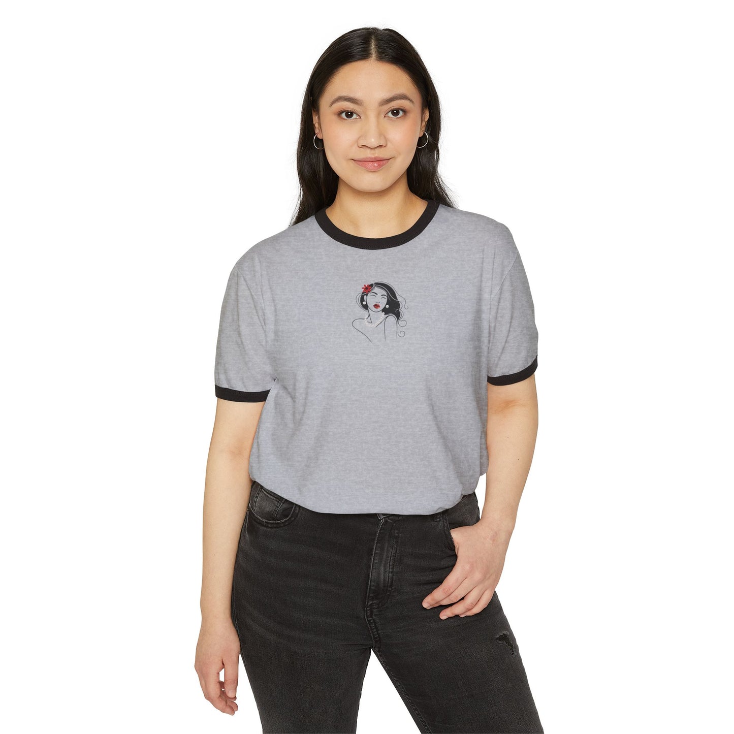 Pearls & Curls3| Scarlet Kiss Ringer Tee (heather grey or white)