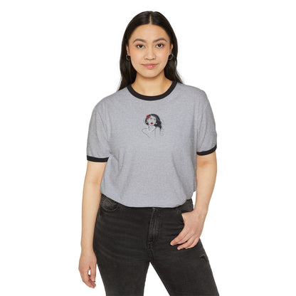 Pearls & Curls3| Scarlet Kiss Ringer Tee (heather grey or white)