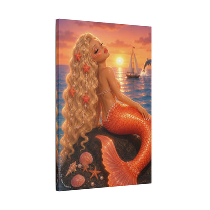 Sirens of the Gilded Sea | Amber Horizon, Satin Stretched Canvas Print