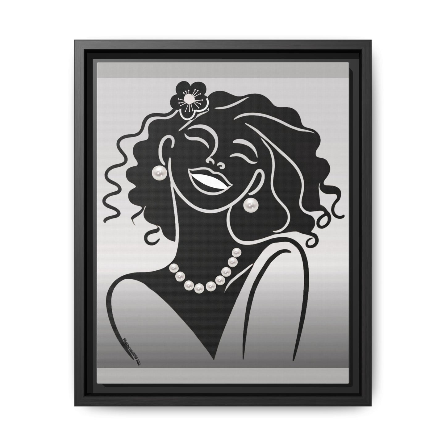 Pearls & Curls2 | Black and White - Framed Matte Canvas Art (black or white frame)