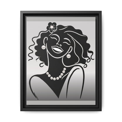 Pearls & Curls2 | Black and White - Framed Matte Canvas Art (black or white frame)