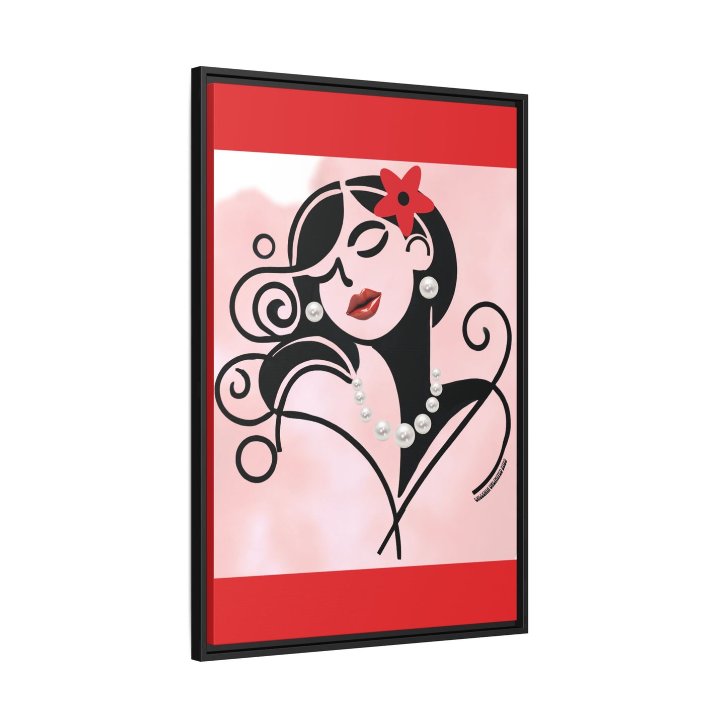 Pearls & Curls4 | Scarlet Kiss - Framed Matte Canvas Art (black or white frame)