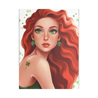 Clovers 2 | Emerald Whisper in White, Stretched Satin Canvas Print