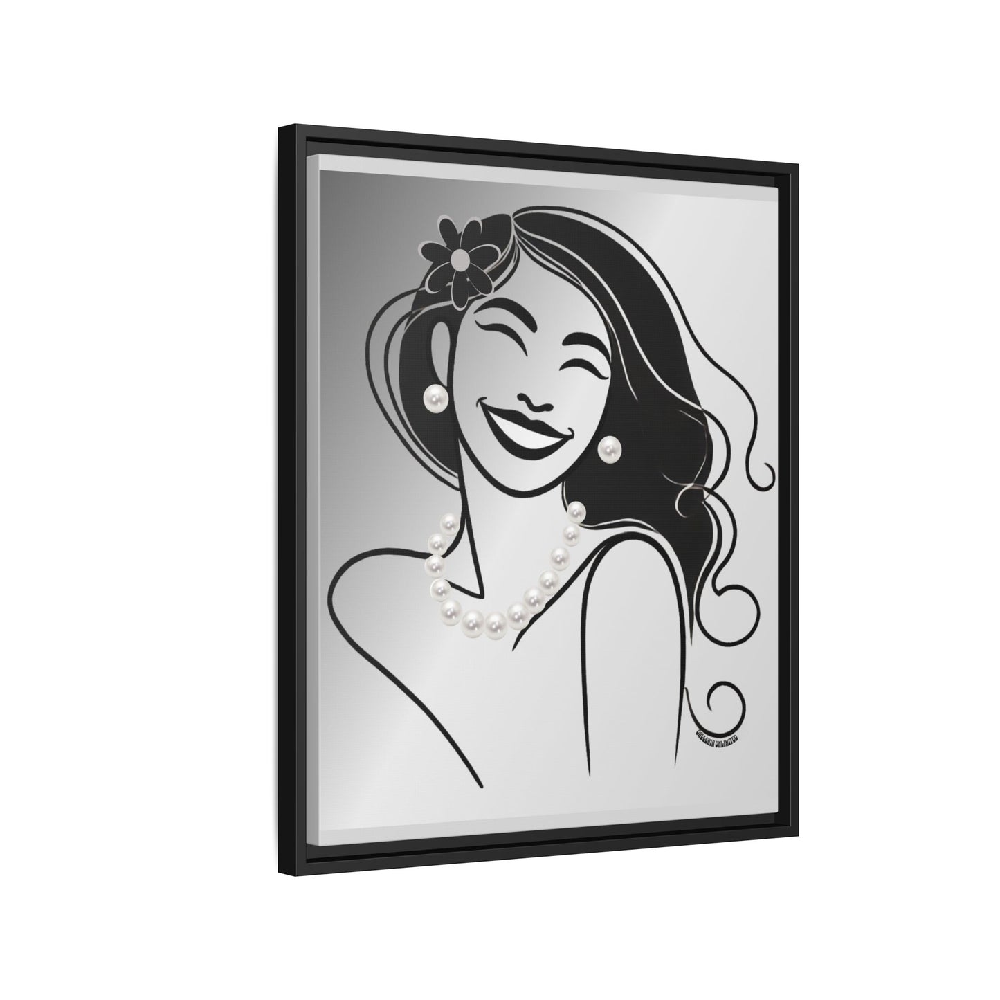 Pearls & Curls 3 | Black and White Framed Matte Canvas Wall Art