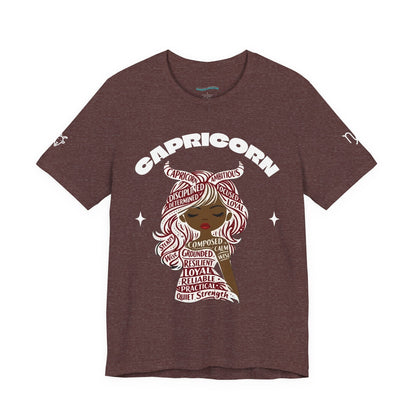 Capricorn | Word Art Graphic Tee (garnet) -- "Capricorn" Definition on Back