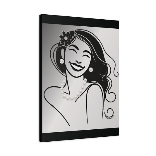 Pearls & Curls3 | Black and White Matte Canvas Print
