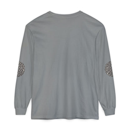 Snake | Grey Snakeskin Circle Patches Long Sleeve T-Shirt (Elbow Accents), multiple shades