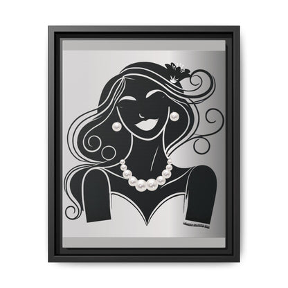 Pearls & Curls1 | Black and White - Framed Matte Canvas Art (black or white frame)